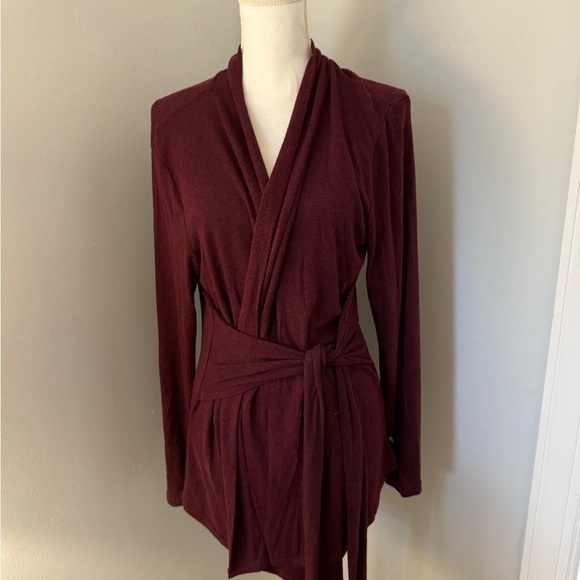 Marika tie front active cardigan size Large. maroon & dark gray - Picture 2 of 7